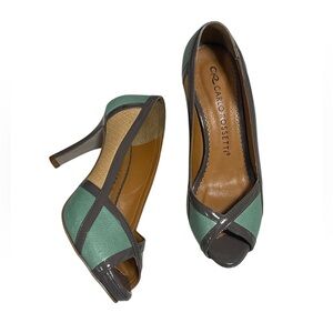 CARLO ROSSETTI Colorblock Leather Peeptoe Heels
